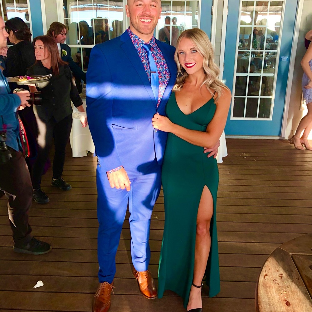 Long green dress with slip
